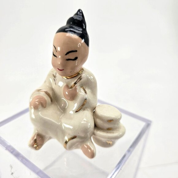 Vintage Seated Oriental Ceramic Figurines Set With Coin Pouch Motif je223 - Picture 3 of 10